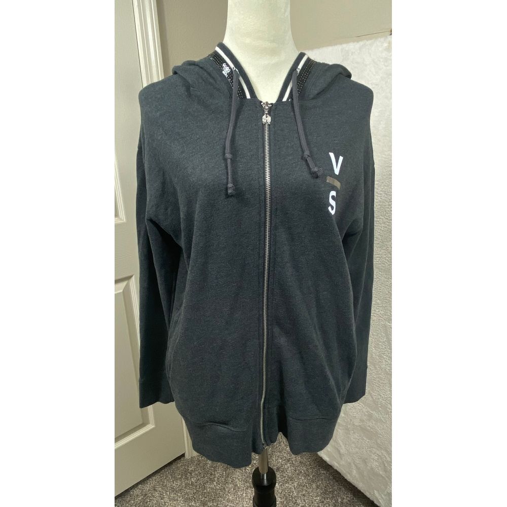 Victoria's Secret VS Sport Full Zip‎ Hoodie Sequin Trim Casual Sweatshirt M